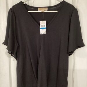 Michael Kors Black V-Neck Flutter Sleeve Top